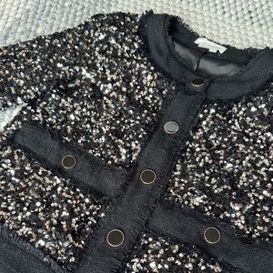 ANTHROPOLOGIE | Sequin Jacket Cardigan Tweed Enamel Buttons